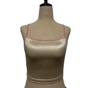 American Apparel Nylon Cream and Pink Crop Top